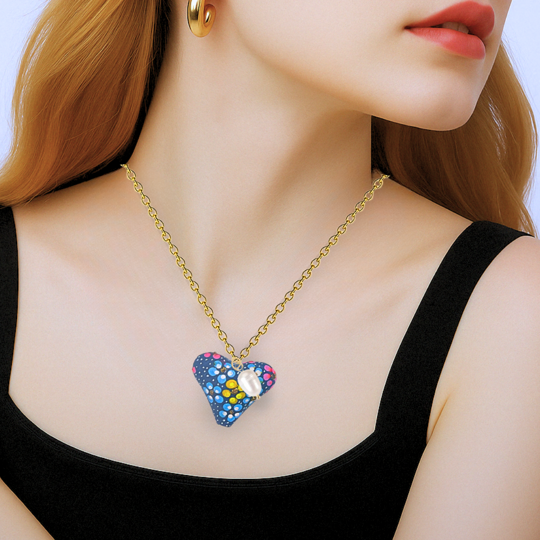 Collar Corazón Artesano Negro Azul Negro Grande