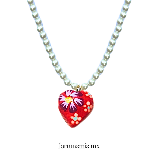 Pink Heart Pearl Necklace