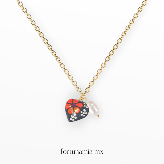 Collar Corazón Artesano Negro - Naranja
