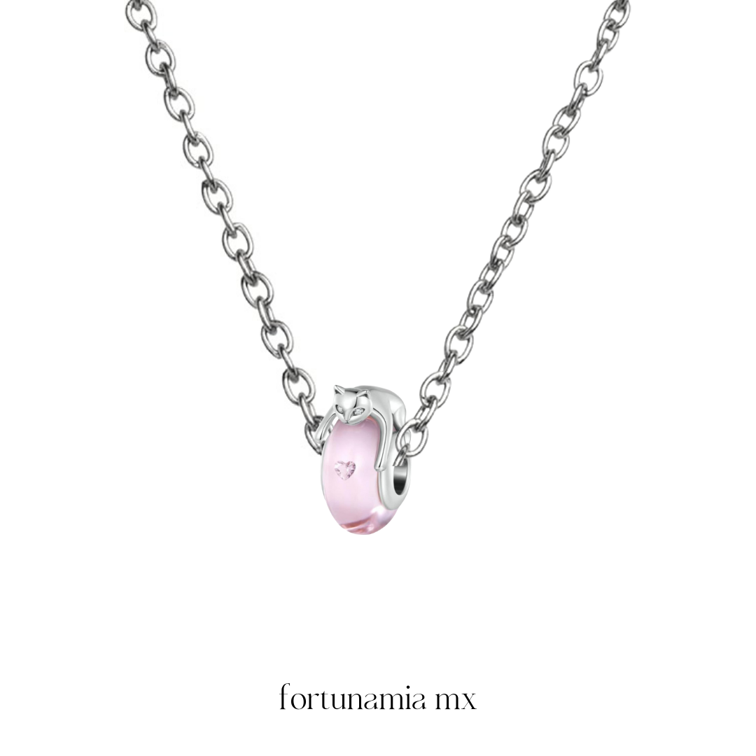 Kitty Pink Silver Necklace