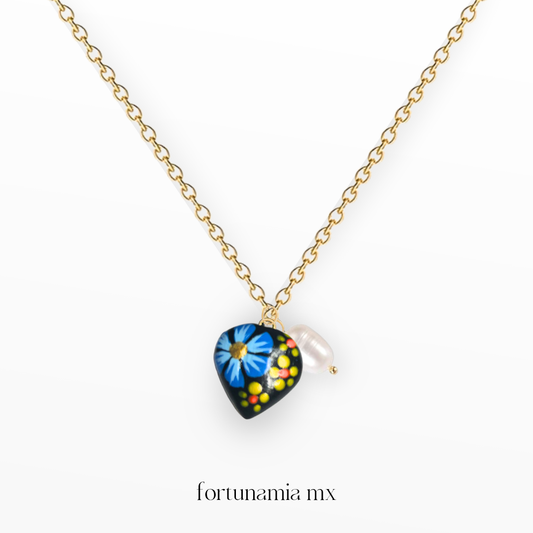 Collar Corazón Artesano Negro - Azul