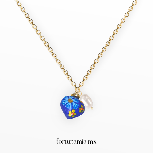 Collar Corazón Artesano Azul Amarillo