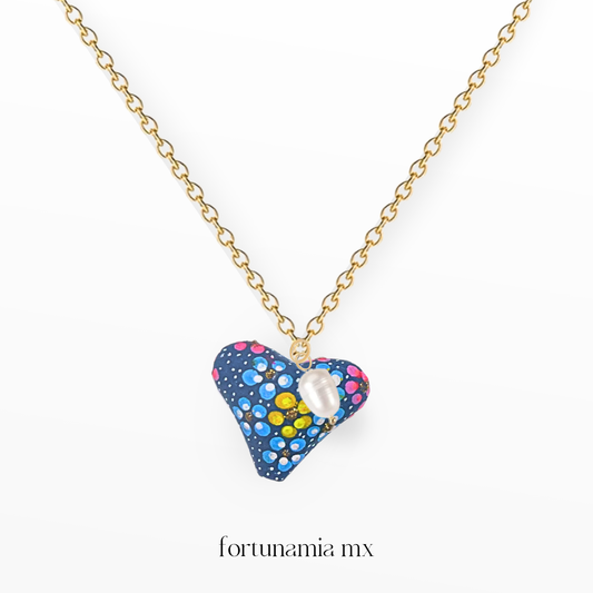 Collar Corazón Artesano Negro Azul Negro Grande