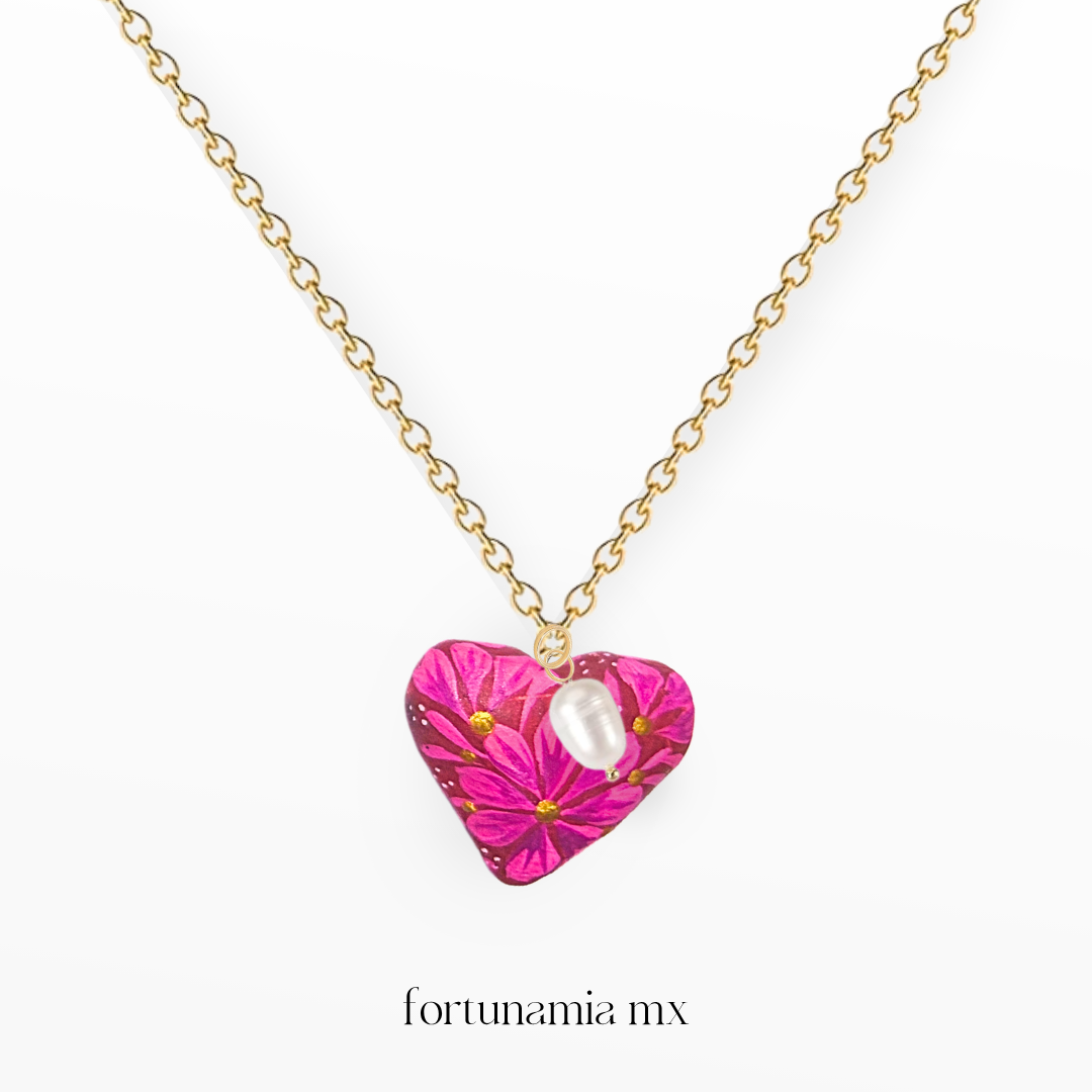 Collar Corazón Artesano Grande Rosa