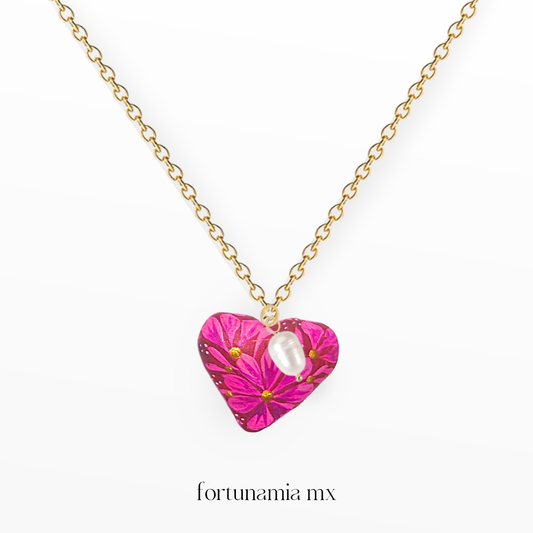 Collar Corazón Artesano Grande Rosa