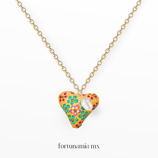 Collar Corazón Artesano Grande Amarillo Verde