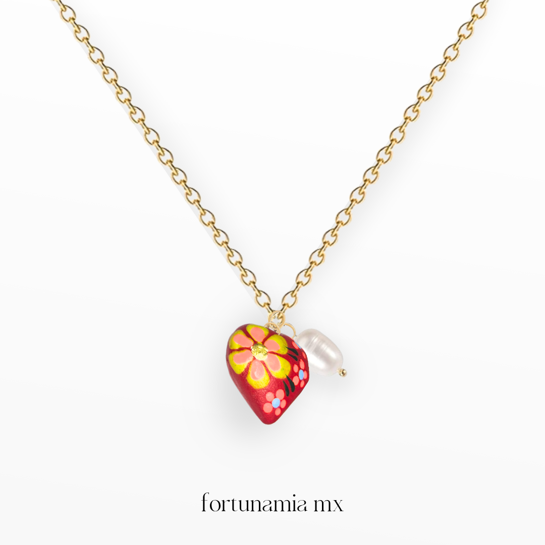 Collar Corazón Artesano Rojo - Amarillo