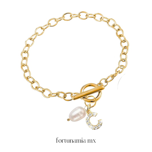 Initial Zirconia Pearl Bracelet
