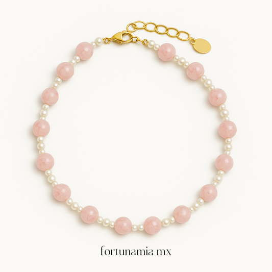 Pink Quartz Pearl Bracelet
