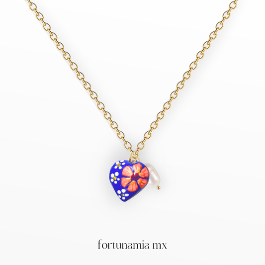 Collar Corazón Artesano Azul - Naranja