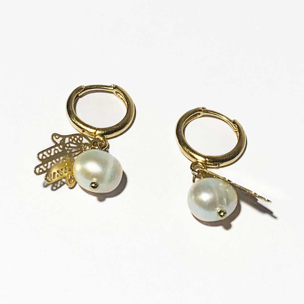 HAMSA DROP PEARL EARRINGS