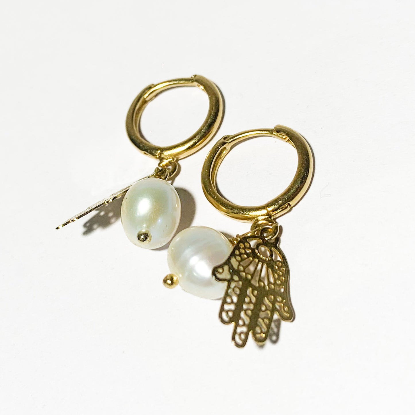 HAMSA DROP PEARL EARRINGS