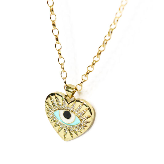 BLUE FORTUNE EYE HEART NECKLACE