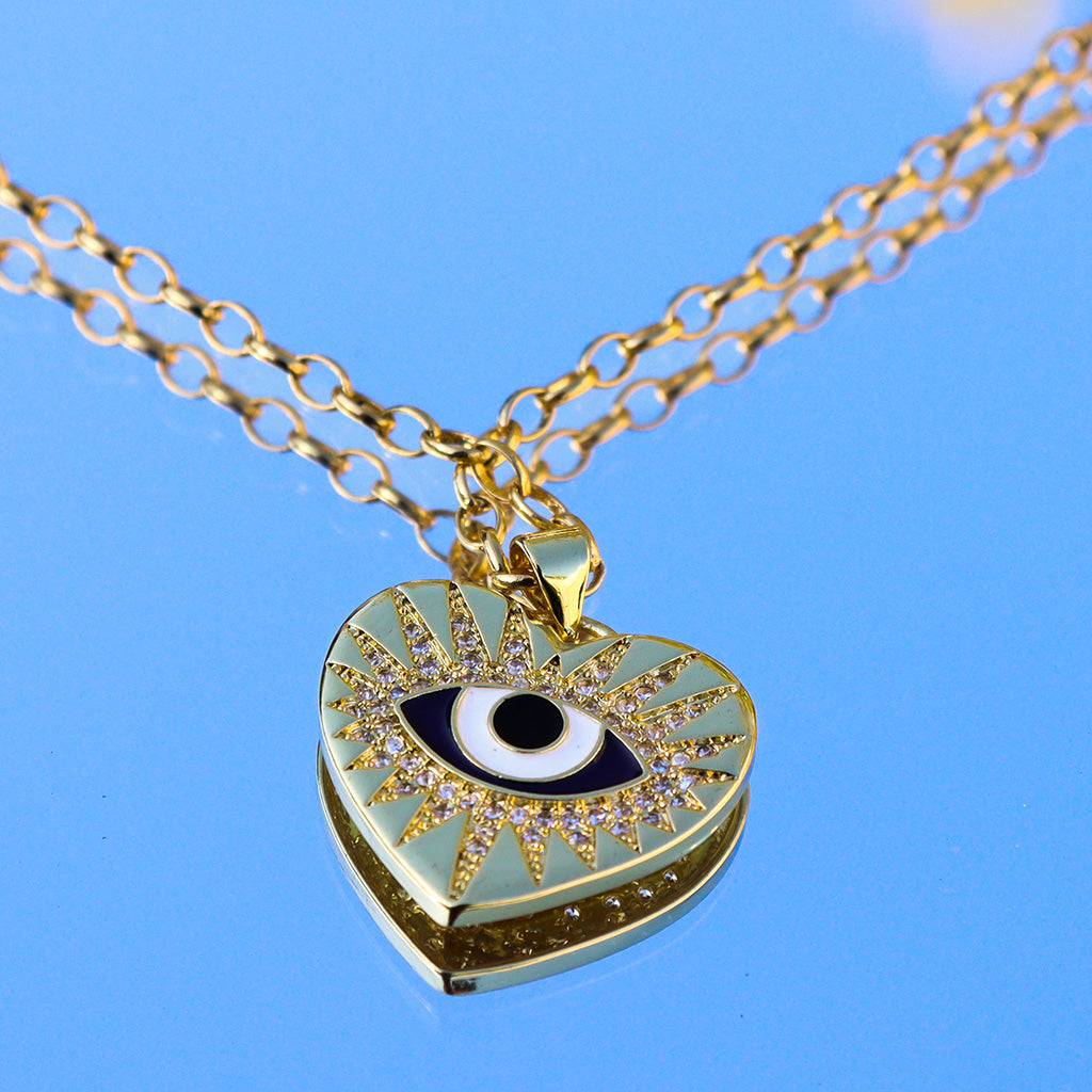 DARK BLUE FORTUNE EYE HEART NECKLACE